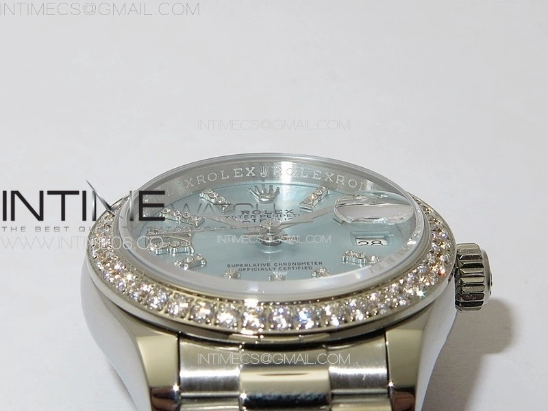 Datejust 28mm 279179 SS Crystals APSF Best Edition Ice Blue Dial Sticks Crystals Markers on SS President Bracelet NH05