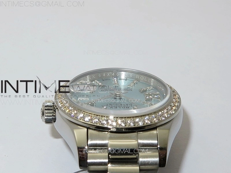 Datejust 28mm 279179 SS Crystals APSF Best Edition Ice Blue Dial Sticks Crystals Markers on SS President Bracelet NH05
