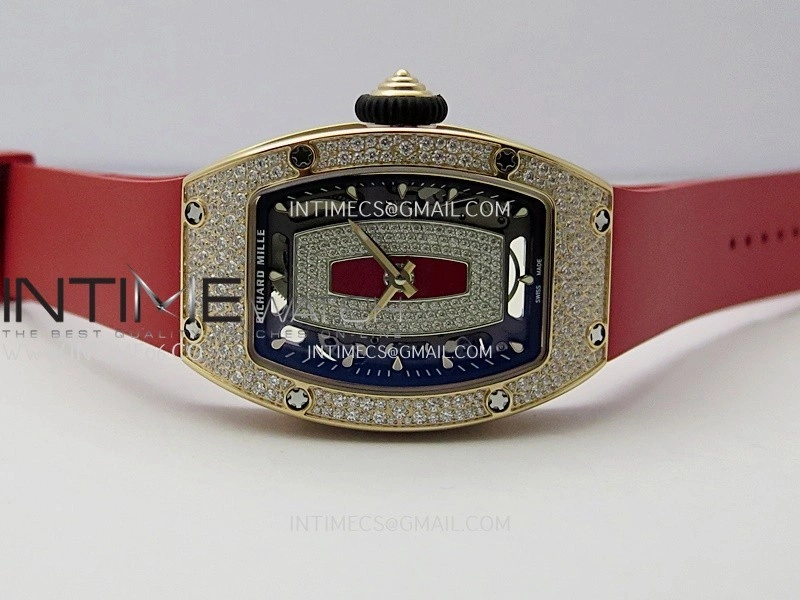 RM07 Paved Snowflake Cut Diamonds RG ZF Best Edition Red MOP Diamond Skeleton Dial On Red Rubber Strap Asian CRMA2 Clone