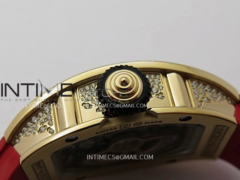 RM07 Paved Snowflake Cut Diamonds RG ZF Best Edition Red MOP Diamond Skeleton Dial On Red Rubber Strap Asian CRMA2 Clone