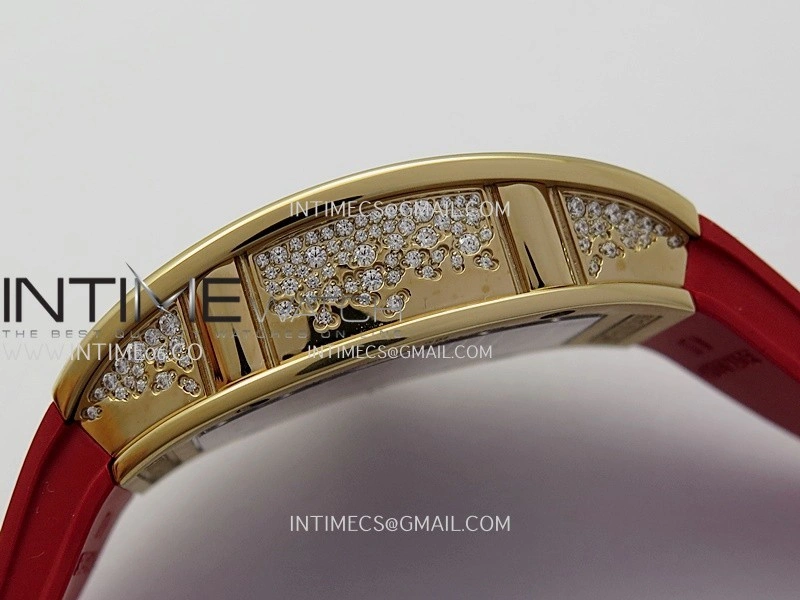RM07 Paved Snowflake Cut Diamonds RG ZF Best Edition Red MOP Diamond Skeleton Dial On Red Rubber Strap Asian CRMA2 Clone