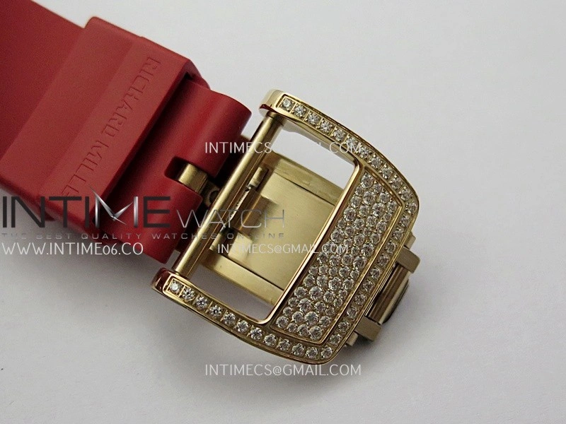 RM07 Paved Snowflake Cut Diamonds RG ZF Best Edition Red MOP Diamond Skeleton Dial On Red Rubber Strap Asian CRMA2 Clone