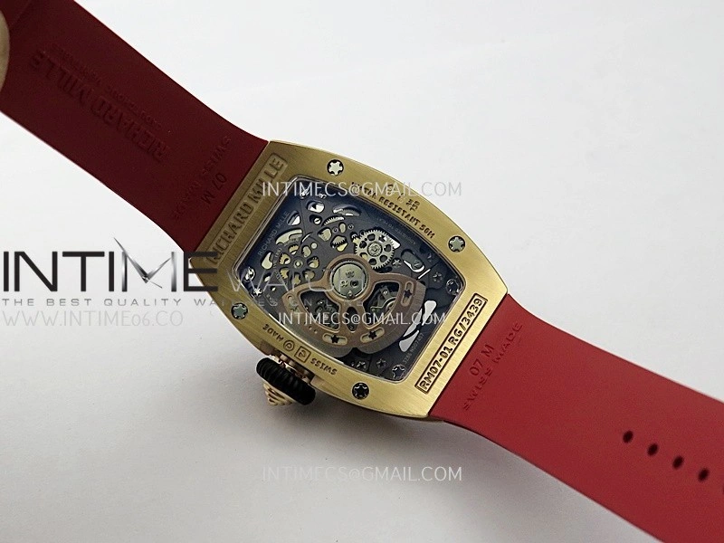 RM07 Paved Snowflake Cut Diamonds RG ZF Best Edition Red MOP Diamond Skeleton Dial On Red Rubber Strap Asian CRMA2 Clone