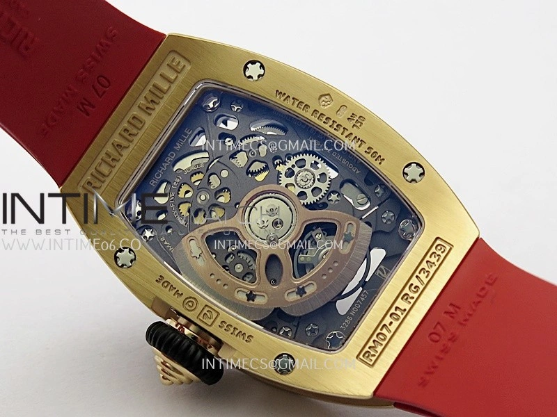 RM07 Paved Snowflake Cut Diamonds RG ZF Best Edition Red MOP Diamond Skeleton Dial On Red Rubber Strap Asian CRMA2 Clone