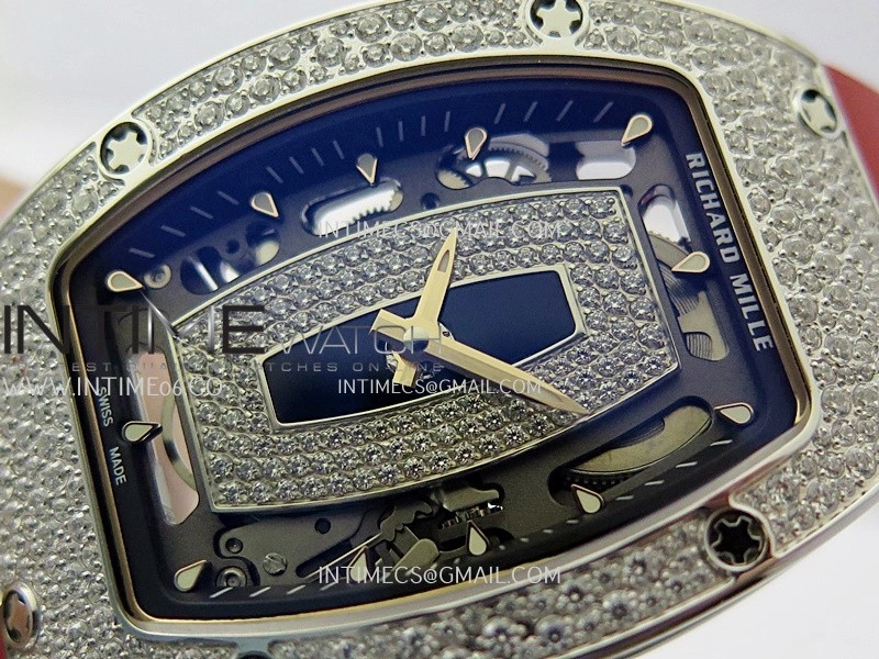 RM07 Paved Snowflake Cut Diamonds SS ZF Best Edition Red MOP Diamond Skeleton Dial On Red Rubber Strap Asian CRMA2 Clone