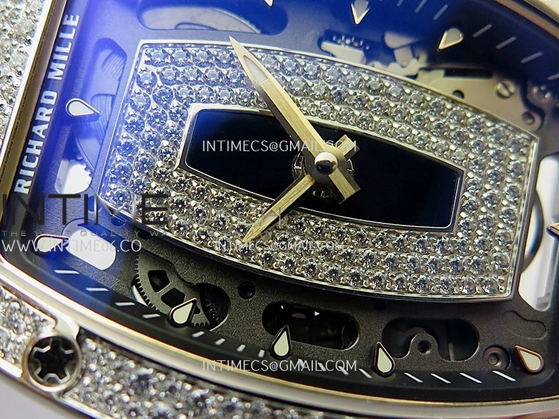 RM07 Paved Snowflake Cut Diamonds SS ZF Best Edition Red MOP Diamond Skeleton Dial On Red Rubber Strap Asian CRMA2 Clone