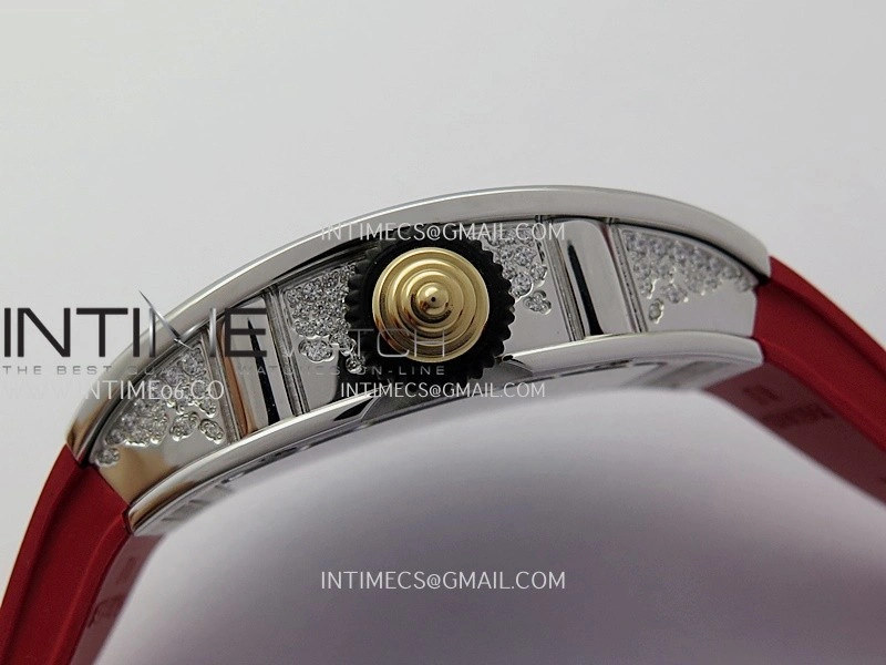 RM07 Paved Snowflake Cut Diamonds SS ZF Best Edition Red MOP Diamond Skeleton Dial On Red Rubber Strap Asian CRMA2 Clone
