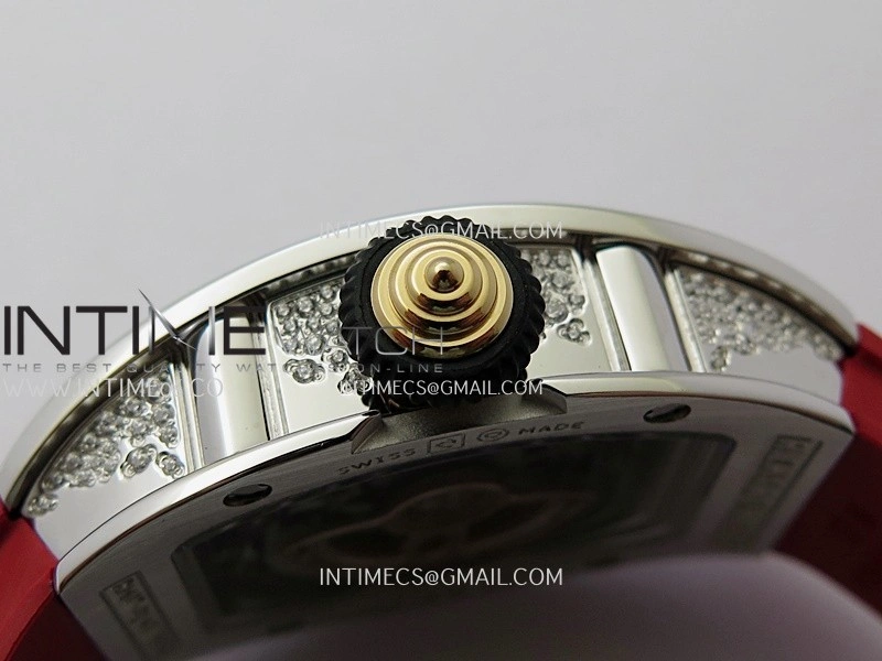 RM07 Paved Snowflake Cut Diamonds SS ZF Best Edition Red MOP Diamond Skeleton Dial On Red Rubber Strap Asian CRMA2 Clone