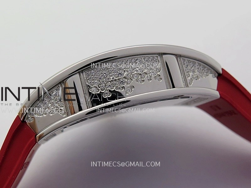 RM07 Paved Snowflake Cut Diamonds SS ZF Best Edition Red MOP Diamond Skeleton Dial On Red Rubber Strap Asian CRMA2 Clone