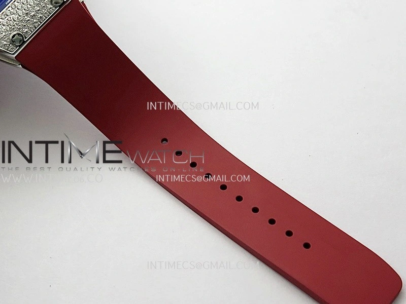 RM07 Paved Snowflake Cut Diamonds SS ZF Best Edition Red MOP Diamond Skeleton Dial On Red Rubber Strap Asian CRMA2 Clone