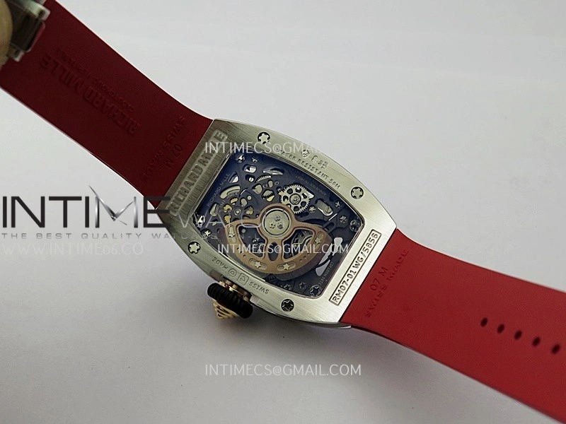 RM07 Paved Snowflake Cut Diamonds SS ZF Best Edition Red MOP Diamond Skeleton Dial On Red Rubber Strap Asian CRMA2 Clone