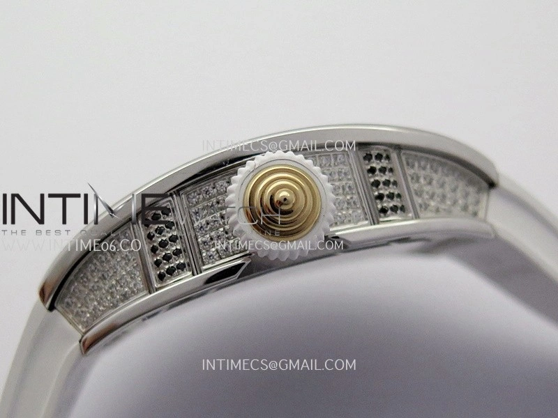 RM07 Full Paved Diamond SS ZF Best Edition White Diamond Skeleton Dial On White Rubber Strap Asian CRMA2 Clone