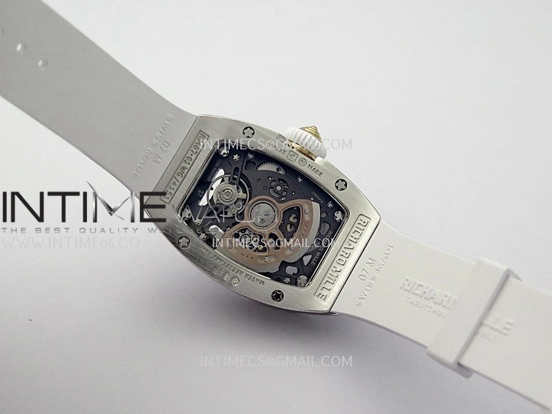 RM07 Full Paved Diamond SS ZF Best Edition White Diamond Skeleton Dial On White Rubber Strap Asian CRMA2 Clone