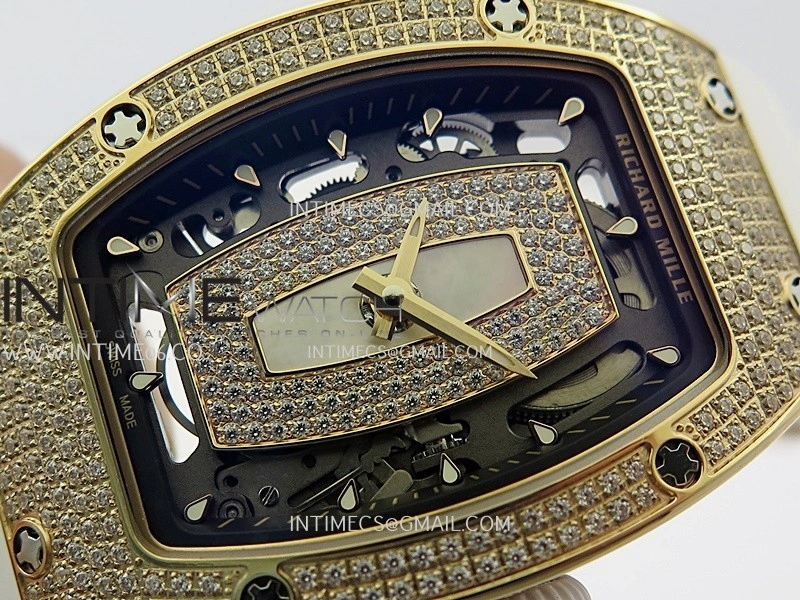 RM07 Full Paved Diamond RG ZF Best Edition White Diamond Skeleton Dial On White Rubber Strap Asian CRMA2 Clone