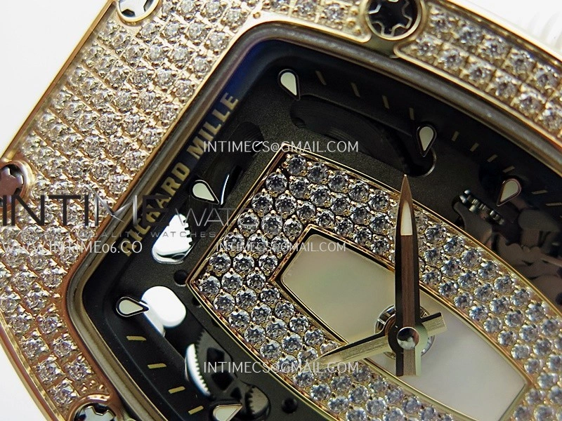 RM07 Full Paved Diamond RG ZF Best Edition White Diamond Skeleton Dial On White Rubber Strap Asian CRMA2 Clone