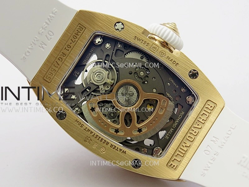 RM07 Full Paved Diamond RG ZF Best Edition White Diamond Skeleton Dial On White Rubber Strap Asian CRMA2 Clone