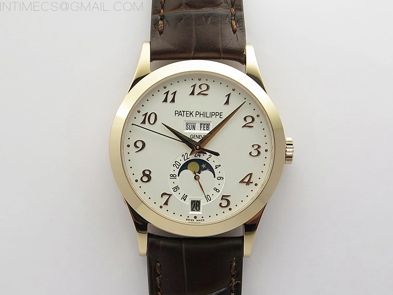Annual Calendar Complications 5396 RG GRF Best Edition White dial Numbers Markers Blue Markers on Brown leather strap A324