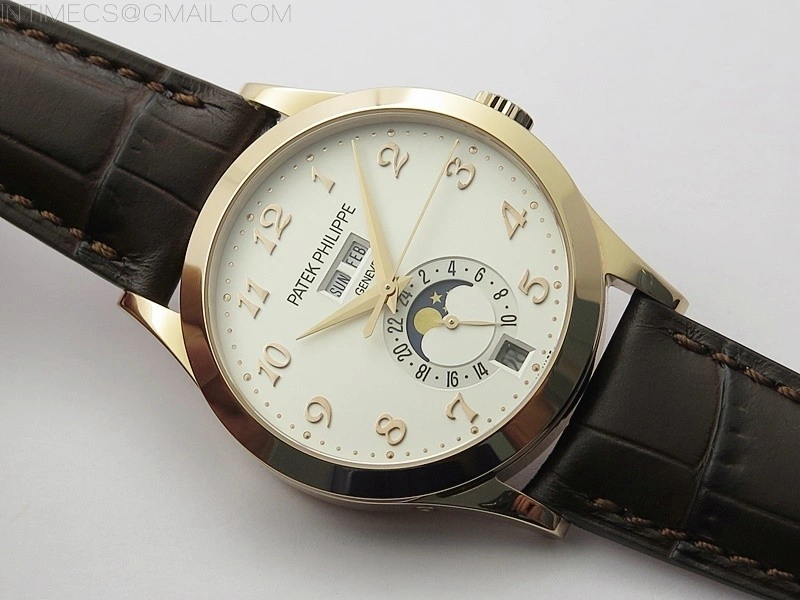 Annual Calendar Complications 5396 RG GRF Best Edition White dial Numbers Markers Blue Markers on Brown leather strap A324