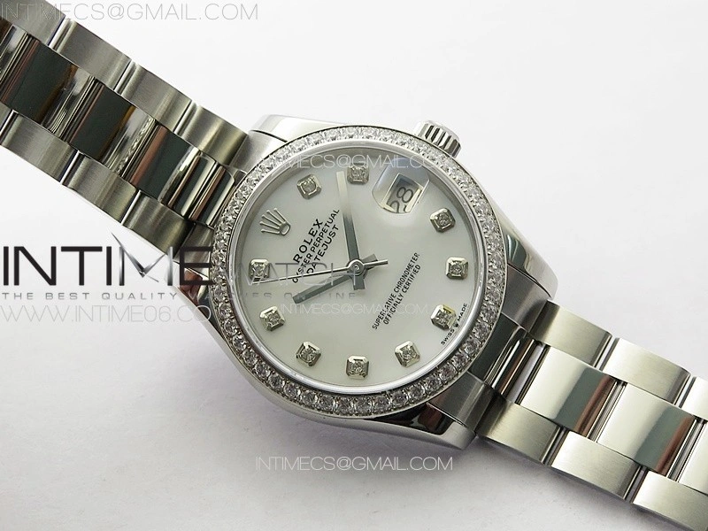 DateJust 31mm 72610 SS Crystals Bezel APSF Best Edition White MOP Dial Crystals Markers on Oyster Bracelet A2824