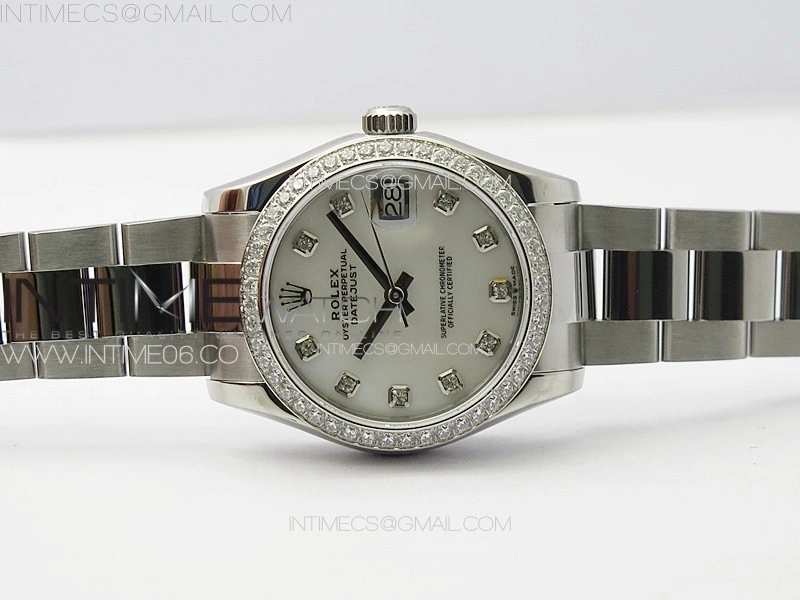 DateJust 31mm 72610 SS Crystals Bezel APSF Best Edition White MOP Dial Crystals Markers on Oyster Bracelet A2824