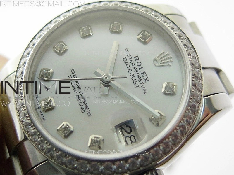 DateJust 31mm 72610 SS Crystals Bezel APSF Best Edition White MOP Dial Crystals Markers on Oyster Bracelet A2824
