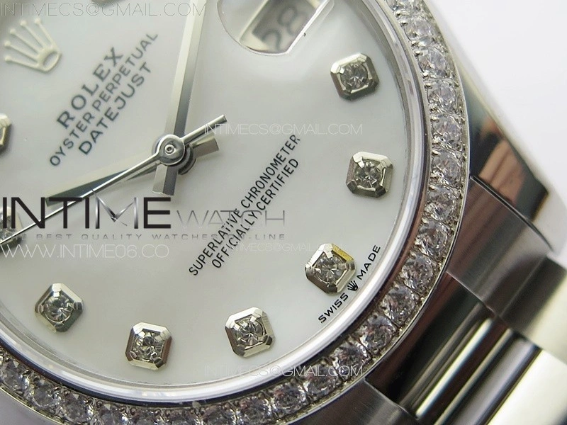 DateJust 31mm 72610 SS Crystals Bezel APSF Best Edition White MOP Dial Crystals Markers on Oyster Bracelet A2824