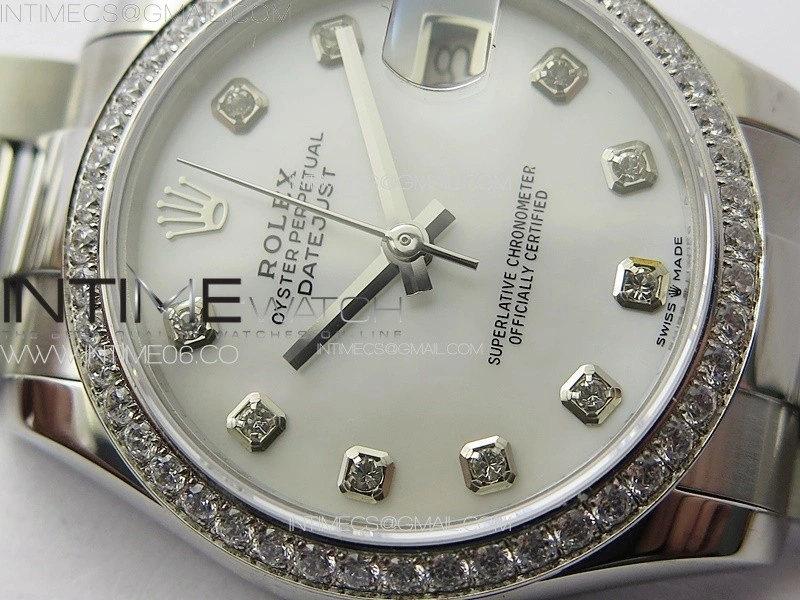 DateJust 31mm 72610 SS Crystals Bezel APSF Best Edition White MOP Dial Crystals Markers on Oyster Bracelet A2824