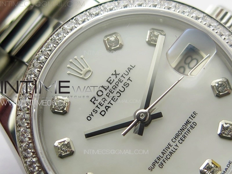 DateJust 31mm 72610 SS Crystals Bezel APSF Best Edition White MOP Dial Crystals Markers on Oyster Bracelet A2824
