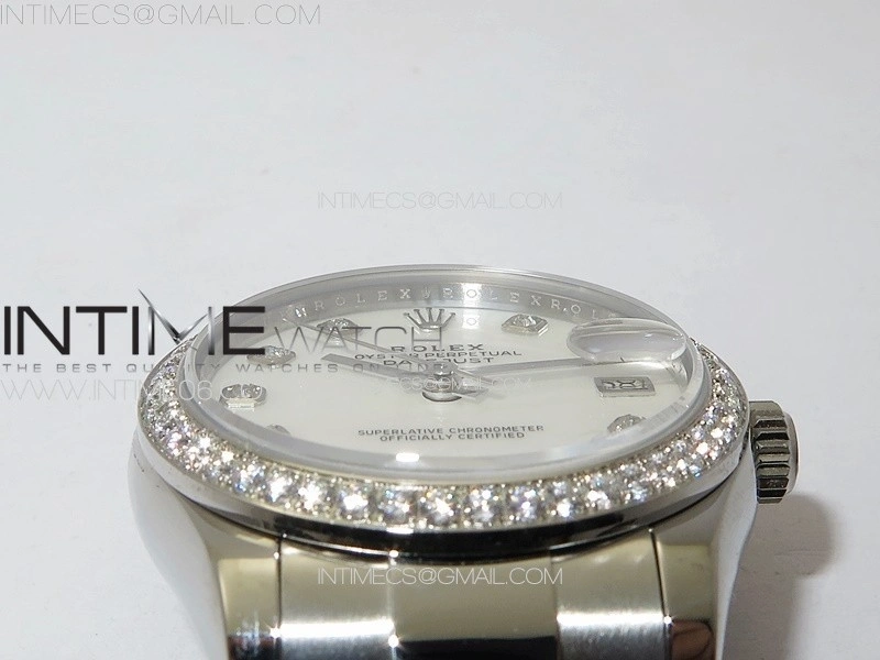 DateJust 31mm 72610 SS Crystals Bezel APSF Best Edition White MOP Dial Crystals Markers on Oyster Bracelet A2824