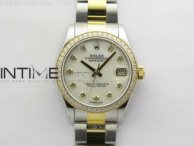 DateJust 31mm 72610 SS YG Crystals Bezel APSF Best Edition White MOP Dial Crystals Markers on Oyster Bracelet A2824