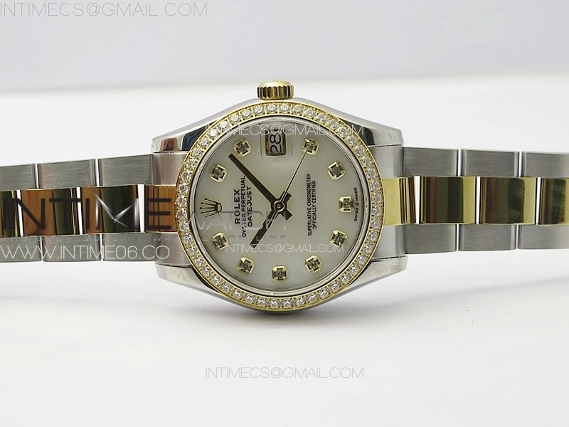 DateJust 31mm 72610 SS YG Crystals Bezel APSF Best Edition White MOP Dial Crystals Markers on Oyster Bracelet A2824