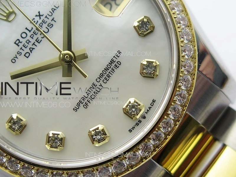 DateJust 31mm 72610 SS YG Crystals Bezel APSF Best Edition White MOP Dial Crystals Markers on Oyster Bracelet A2824