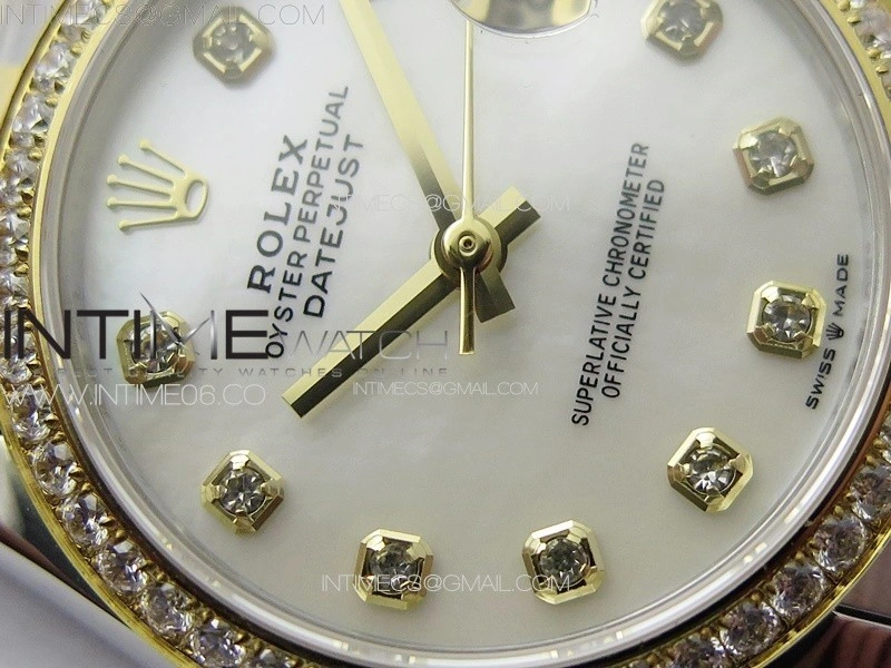 DateJust 31mm 72610 SS YG Crystals Bezel APSF Best Edition White MOP Dial Crystals Markers on Oyster Bracelet A2824