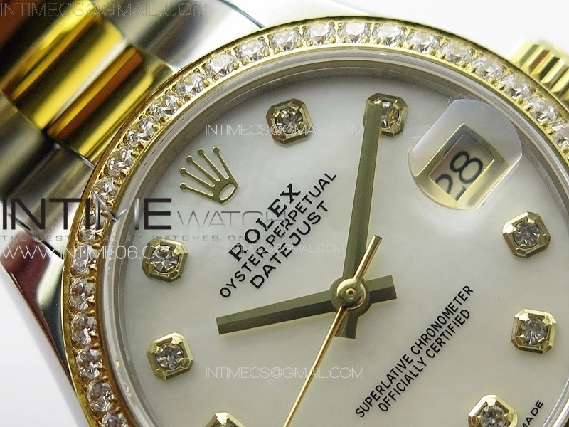 DateJust 31mm 72610 SS YG Crystals Bezel APSF Best Edition White MOP Dial Crystals Markers on Oyster Bracelet A2824