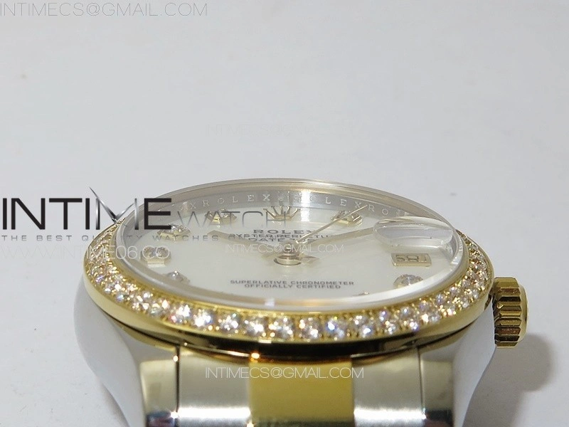 DateJust 31mm 72610 SS YG Crystals Bezel APSF Best Edition White MOP Dial Crystals Markers on Oyster Bracelet A2824