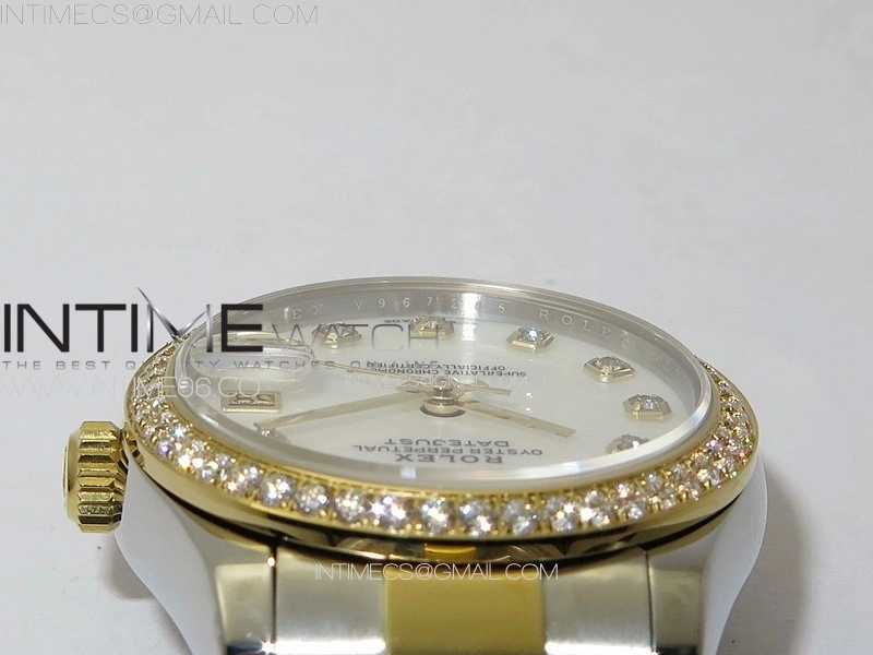 DateJust 31mm 72610 SS YG Crystals Bezel APSF Best Edition White MOP Dial Crystals Markers on Oyster Bracelet A2824
