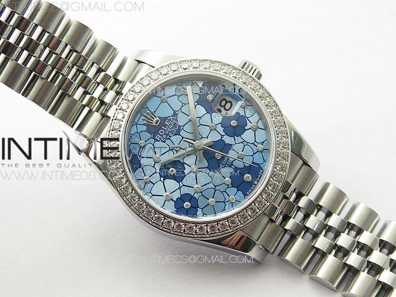 DateJust 31mm 278274 904L SS Crystals Bezel GMF Best Edition Blue Flowers Crystals Dial on 904L Jubilee Bracelet A2824