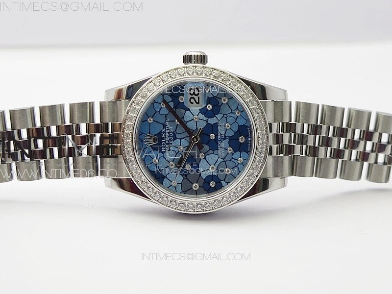 DateJust 31mm 278274 904L SS Crystals Bezel GMF Best Edition Blue Flowers Crystals Dial on 904L Jubilee Bracelet A2824
