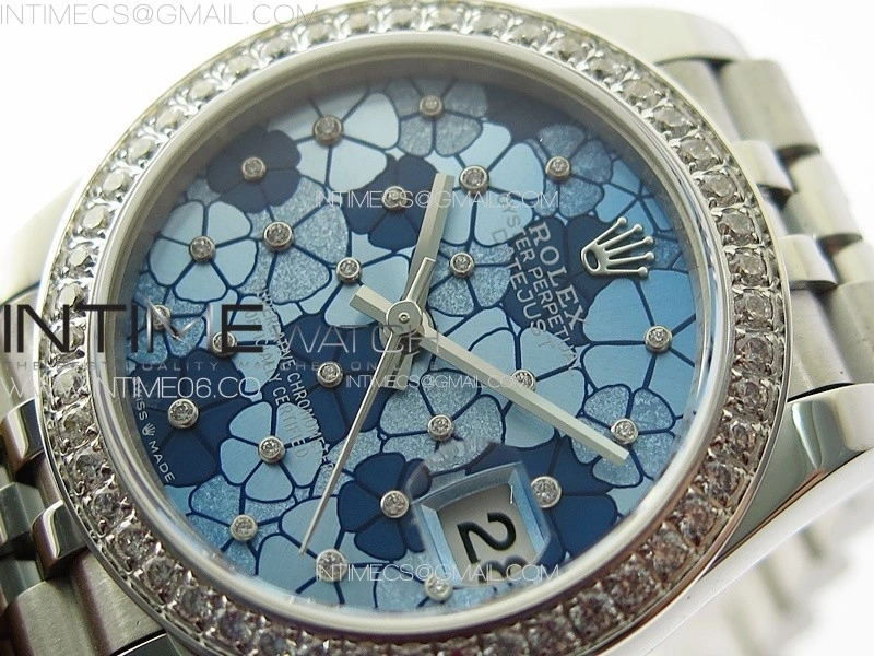 DateJust 31mm 278274 904L SS Crystals Bezel GMF Best Edition Blue Flowers Crystals Dial on 904L Jubilee Bracelet A2824