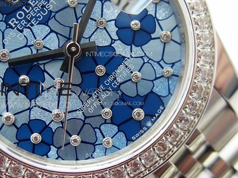 DateJust 31mm 278274 904L SS Crystals Bezel GMF Best Edition Blue Flowers Crystals Dial on 904L Jubilee Bracelet A2824