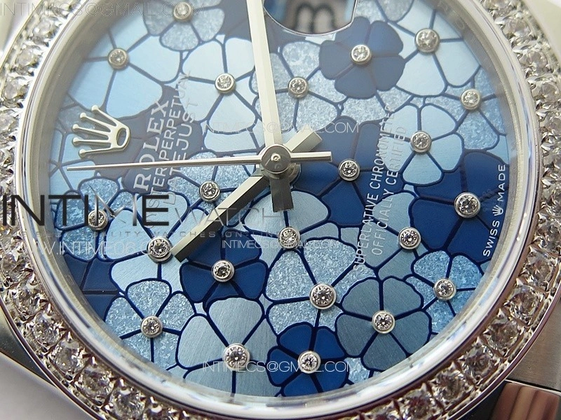 DateJust 31mm 278274 904L SS Crystals Bezel GMF Best Edition Blue Flowers Crystals Dial on 904L Jubilee Bracelet A2824