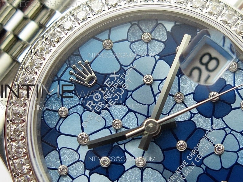 DateJust 31mm 278274 904L SS Crystals Bezel GMF Best Edition Blue Flowers Crystals Dial on 904L Jubilee Bracelet A2824