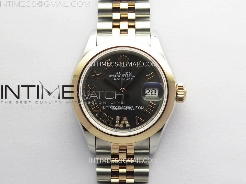Datejust 28mm 279171 Smooth Bezel SS RG APSF Best Edition Gray Dial Roman Markers on SS Jubilee Bracelet NH05