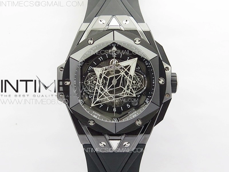 Big Bang Sang Bleu II Black Ceramic BBF Best Edition on Black Rubber Strap A1240