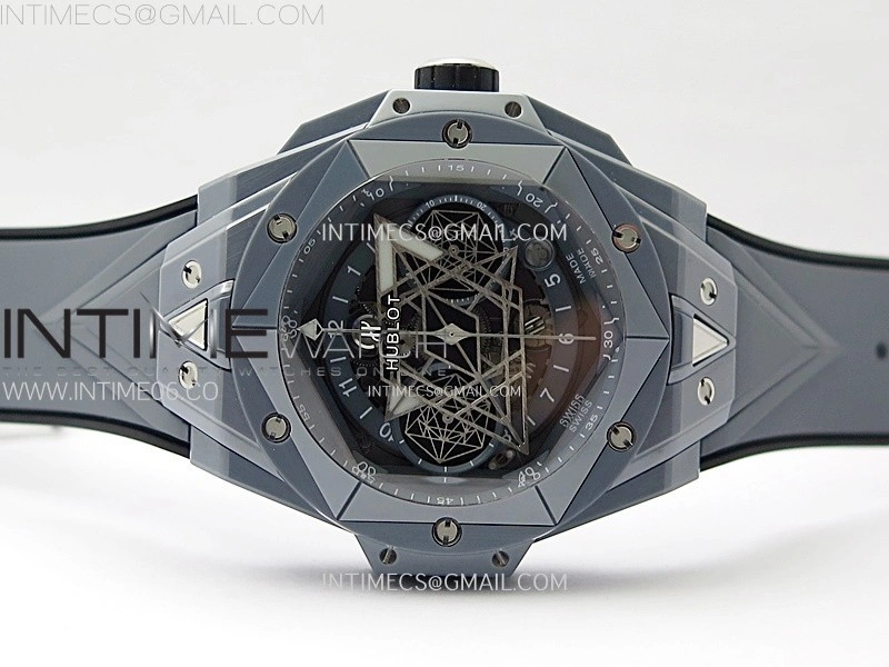Big Bang Sang Bleu II Gray Ceramic BBF Best Edition on Gray Rubber Strap A1240