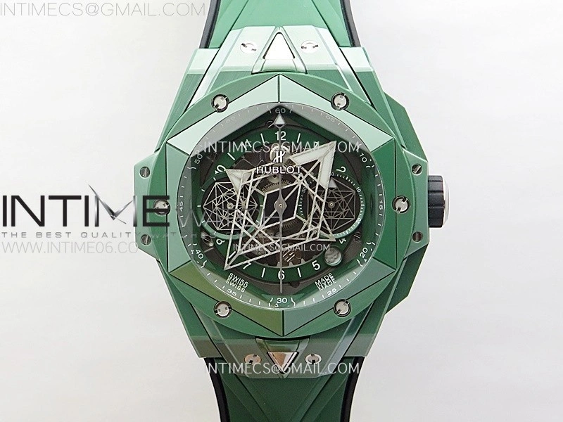 Big Bang Sang Bleu II Green Ceramic BBF Best Edition on Green Rubber Strap A1240