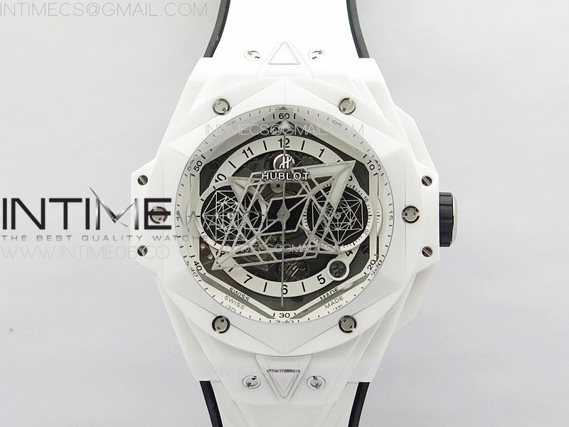Big Bang Sang Bleu II White Ceramic BBF Best Edition on White Rubber Strap A1240