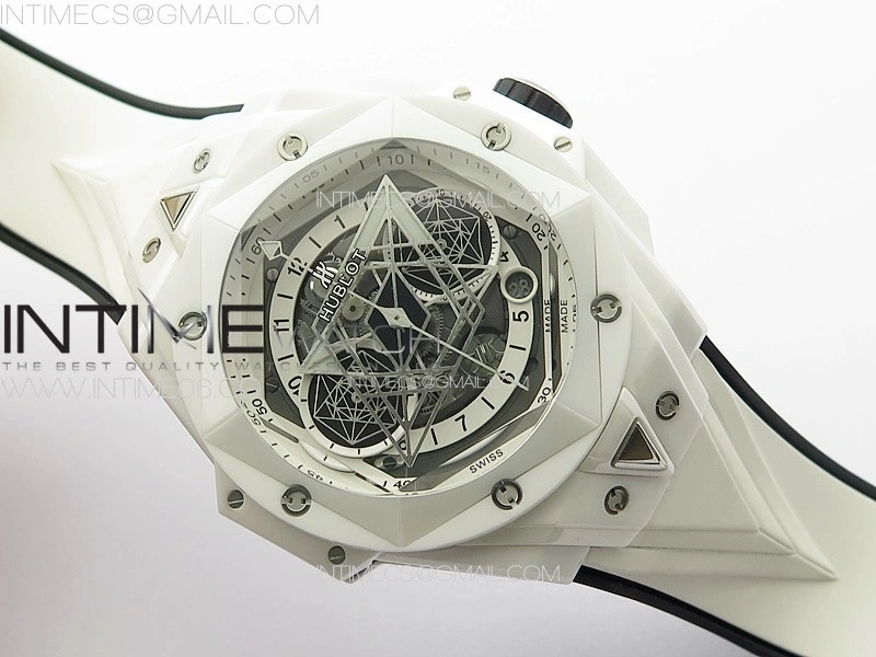 Big Bang Sang Bleu II White Ceramic BBF Best Edition on White Rubber Strap A1240