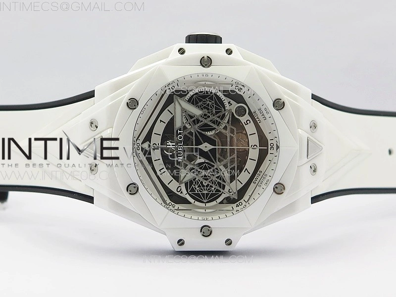 Big Bang Sang Bleu II White Ceramic BBF Best Edition on White Rubber Strap A1240
