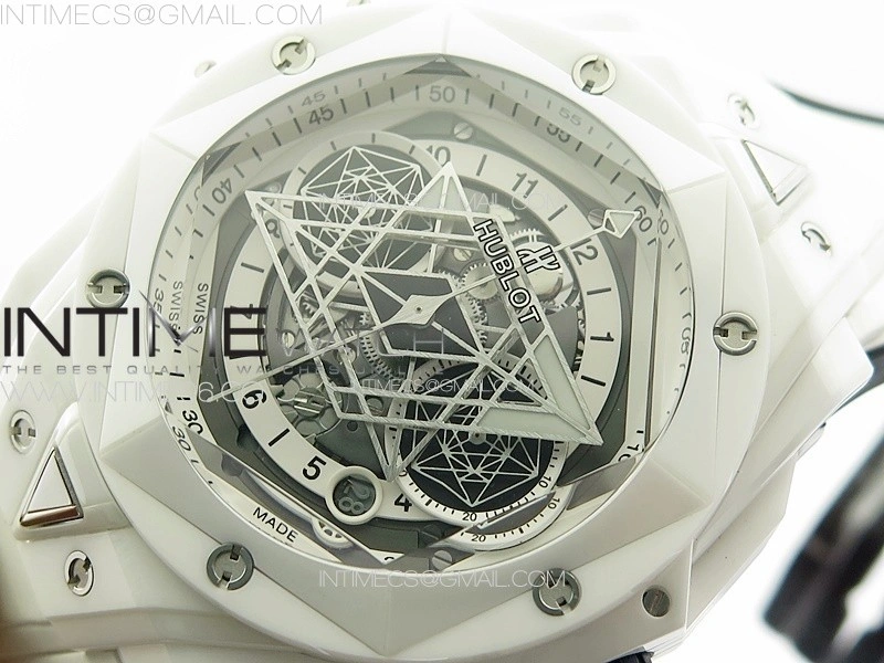 Big Bang Sang Bleu II White Ceramic BBF Best Edition on White Rubber Strap A1240